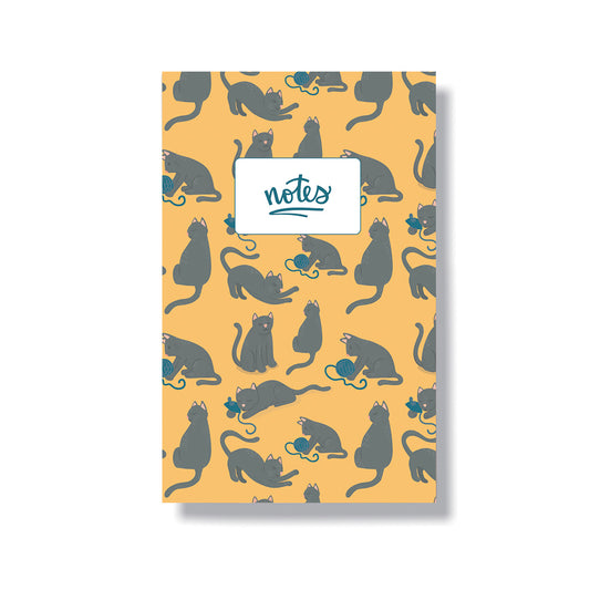 Cat themed notebook sized at 5.5x8.5 inches with 60 lined pages inside.