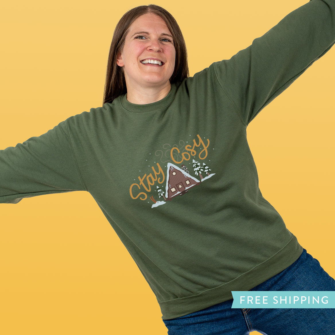Women's Forest Cabin Sweatshirt "Stay Cosy" - Military Green