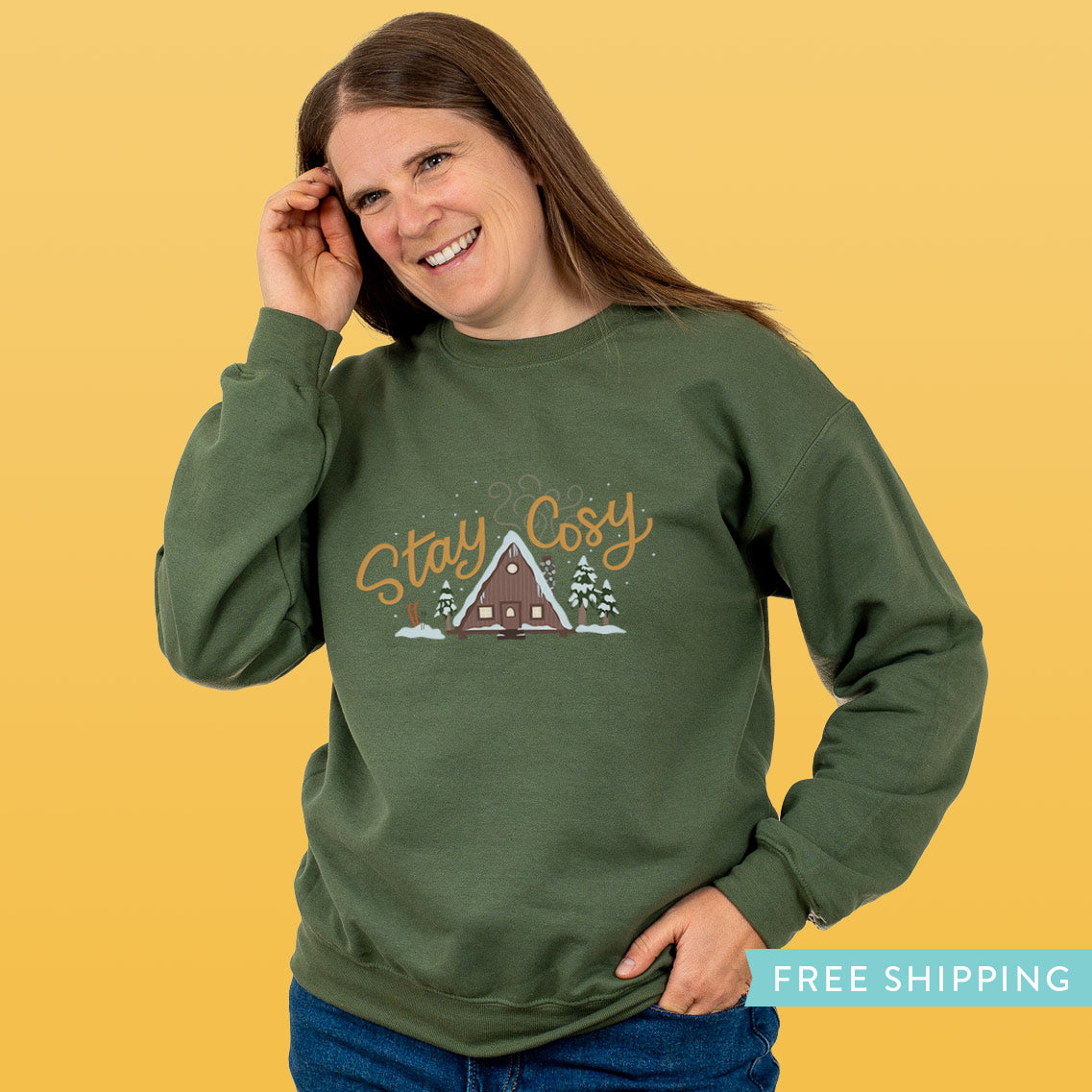 Women's Forest Cabin Sweatshirt "Stay Cosy" - Military Green