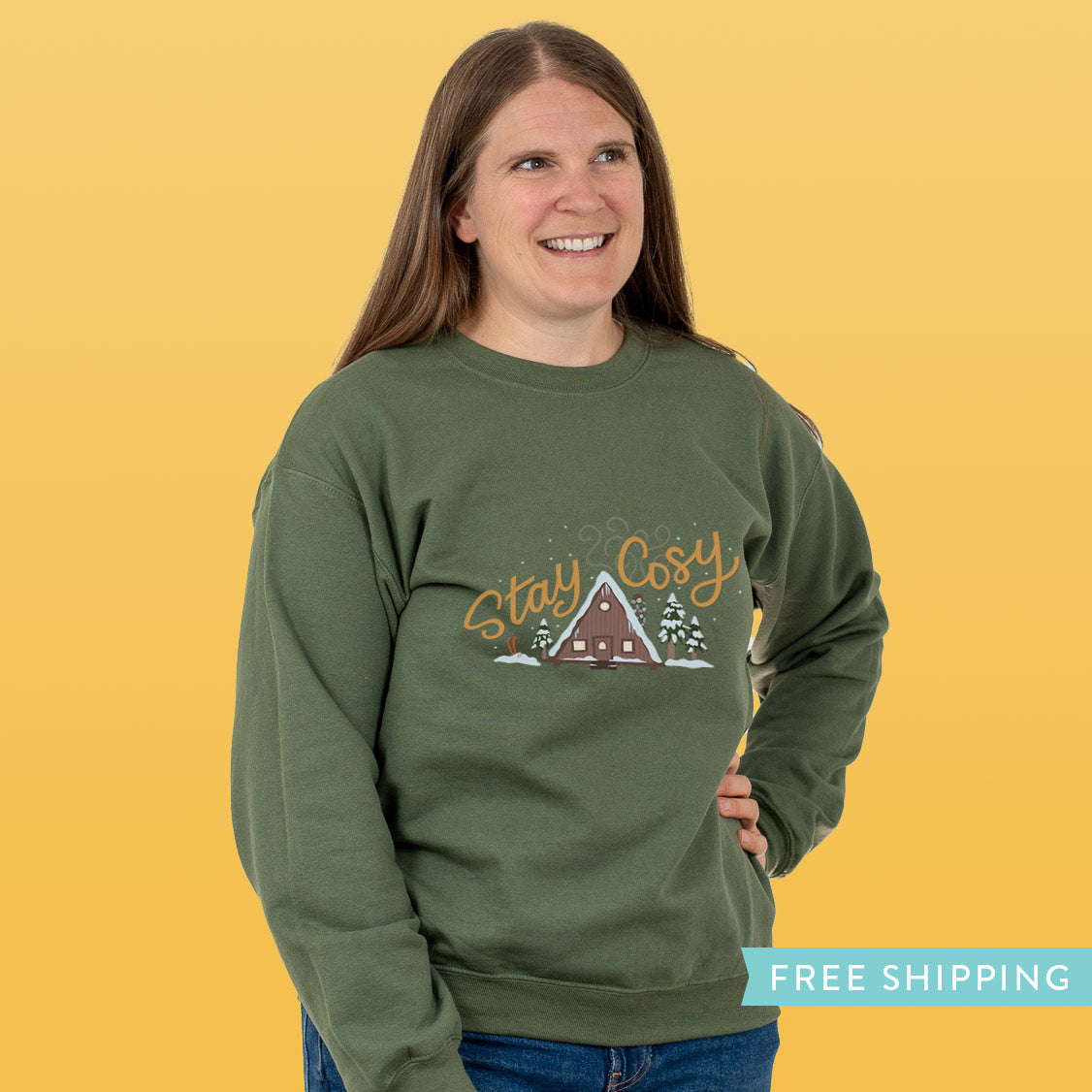 Women's Forest Cabin Sweatshirt "Stay Cosy" - Military Green