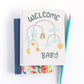 hand-drawn gender neutral welcome baby shower card with modern mobile illustration