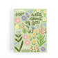 Mountain wildflower themed Love card with the text Wild about you surrounded by hand drawn wild flower illustrations.