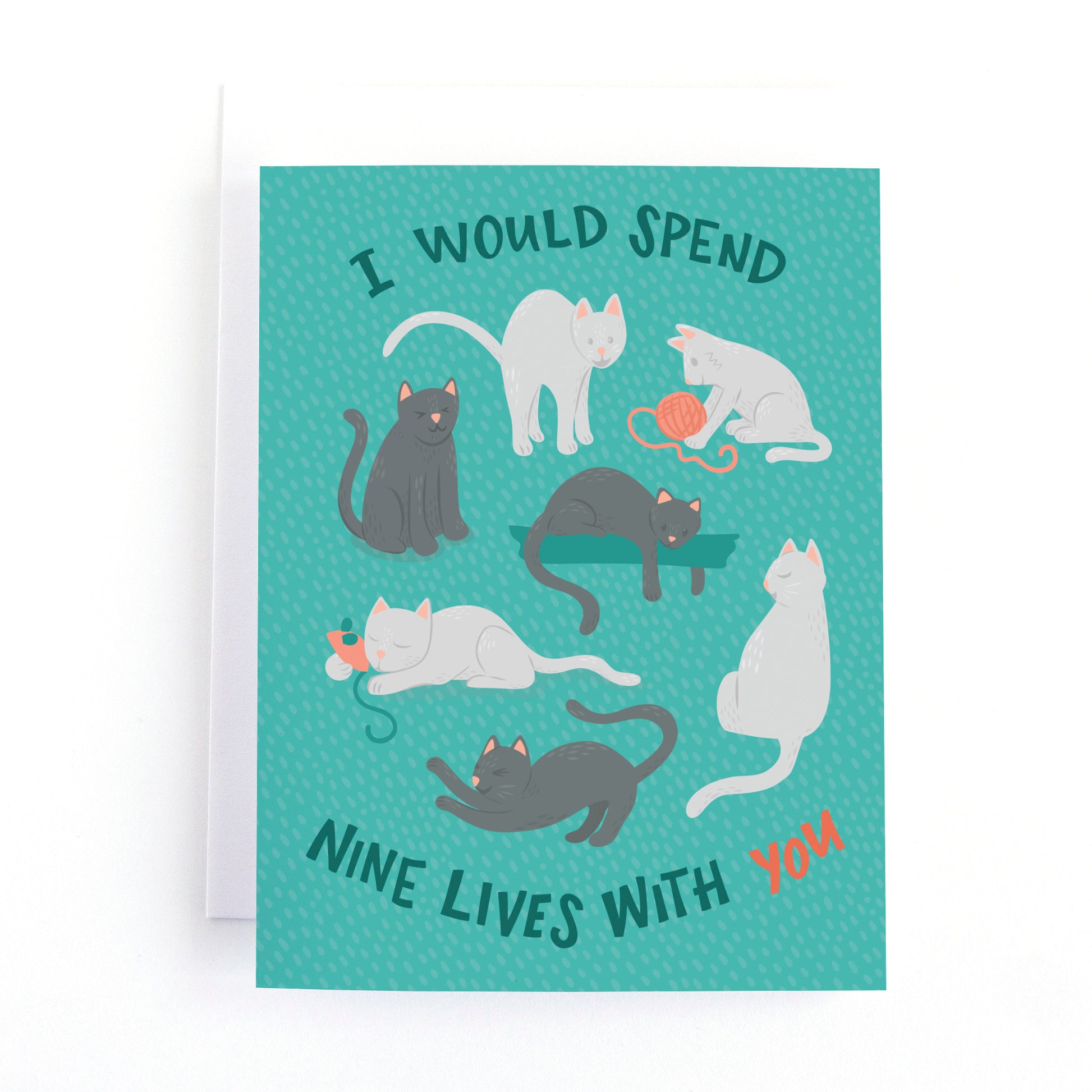 funny valentine's card with illustrations of cats and the text I would spend nine lives with YOU.