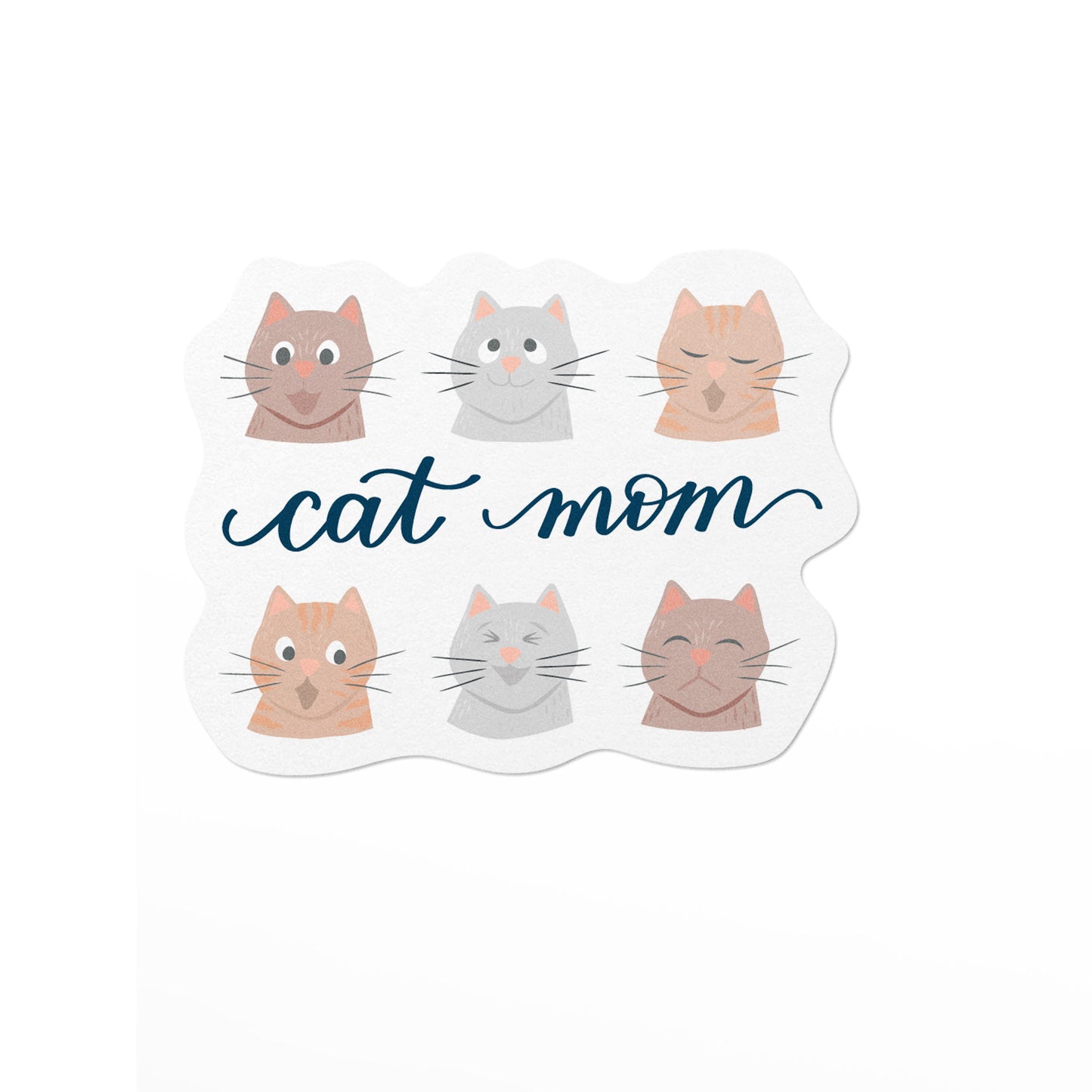 vinyl sticker with cute cat faces and the text, Cat Mom.