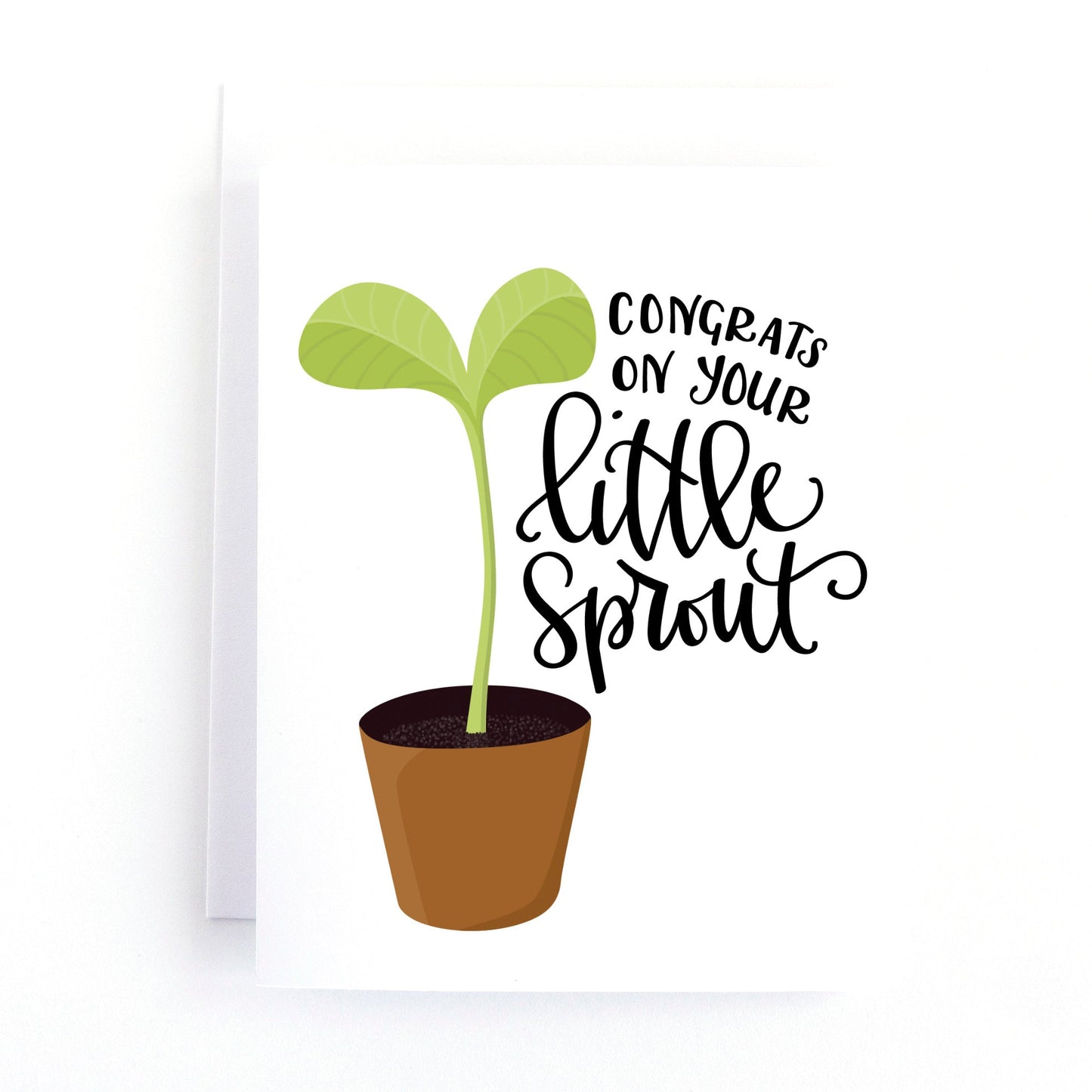 Modern Baby shower card featuring a seedling plant and hand drawn greeting. Gender neutral