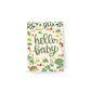 Mini new baby card with woodland animals and plants with the text, Hello baby.