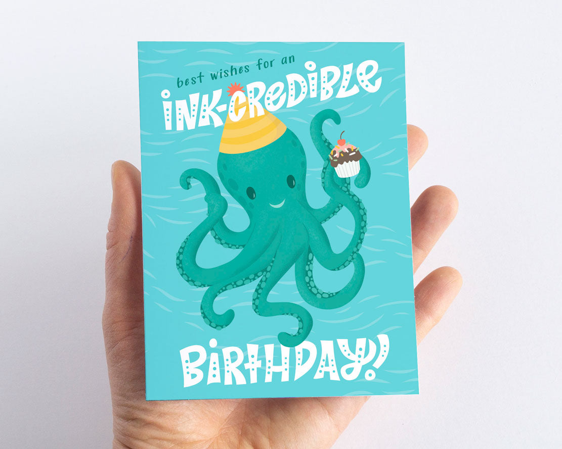 Best Wishes for an Ink-Credible Birthday Under the Sea Kids Birthday Card