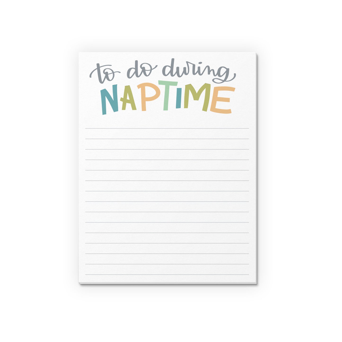 Mini notepad with the hand lettered text, to do during naptime.