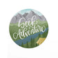 vinyl sticker with and mountain scene and a tent with the text Seek Adventure.