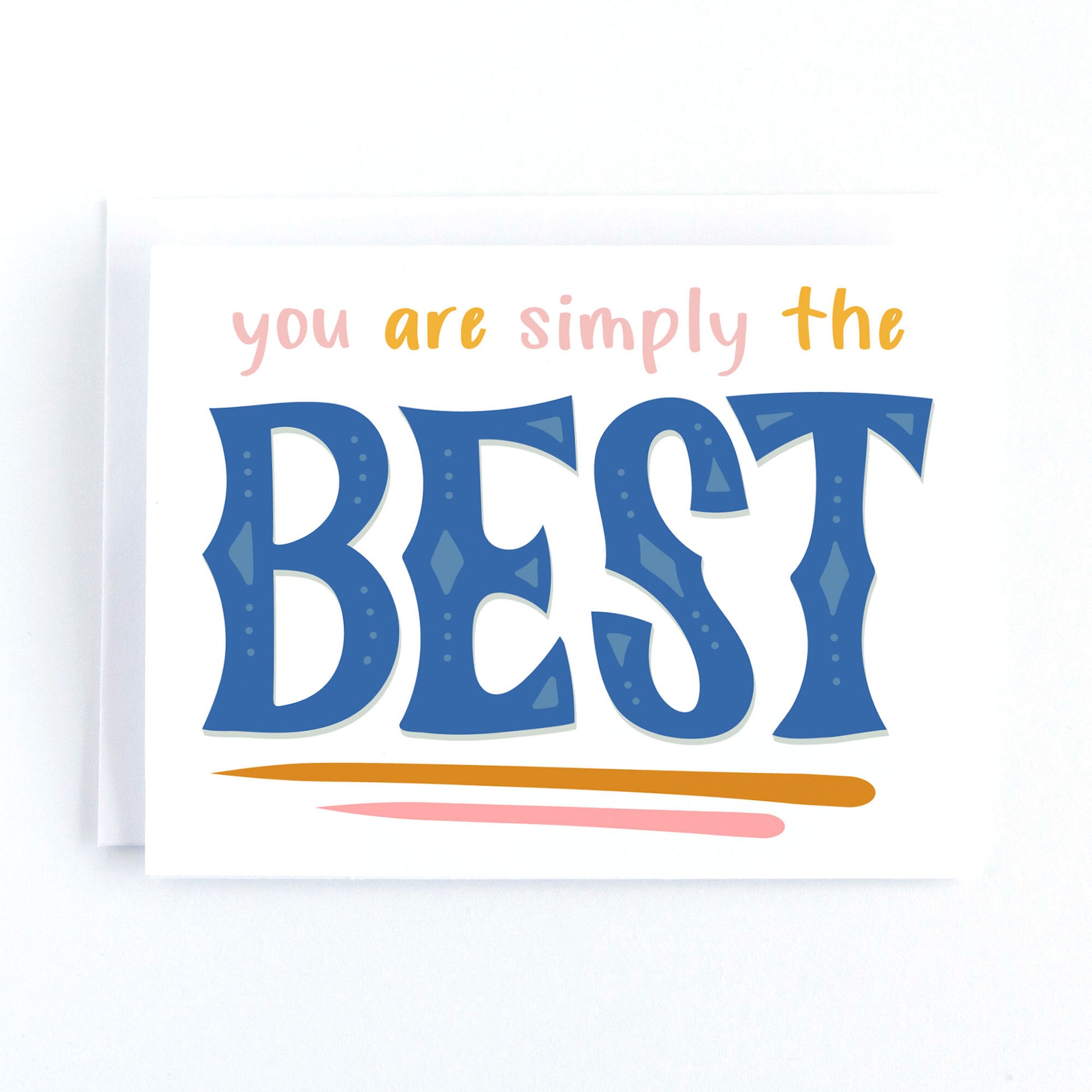 Thank you card with colourful lettering on a white background and the text, you are simply the best.