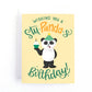 Cute kids birthday card with a Panda ready to party and a playful pun, Wishing you a Stu-Panda-s Birthday